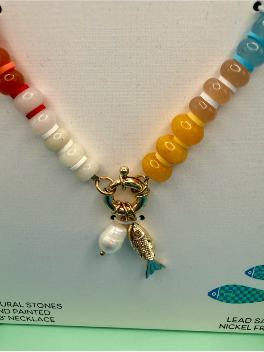 Piper K Multicolor Beaded Necklace with Gold Fish Charm with Pearl TJ Maxx - Picture 2 of 3